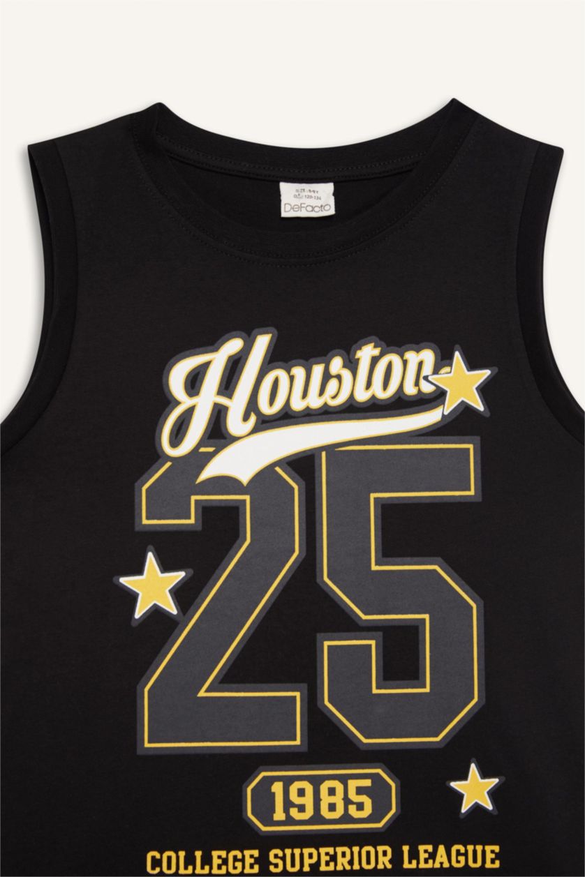 Erkek Çocuk - Genç Erkek Siyah Bisiklet Yaka Baskılı Atlet Erkek Çocuk