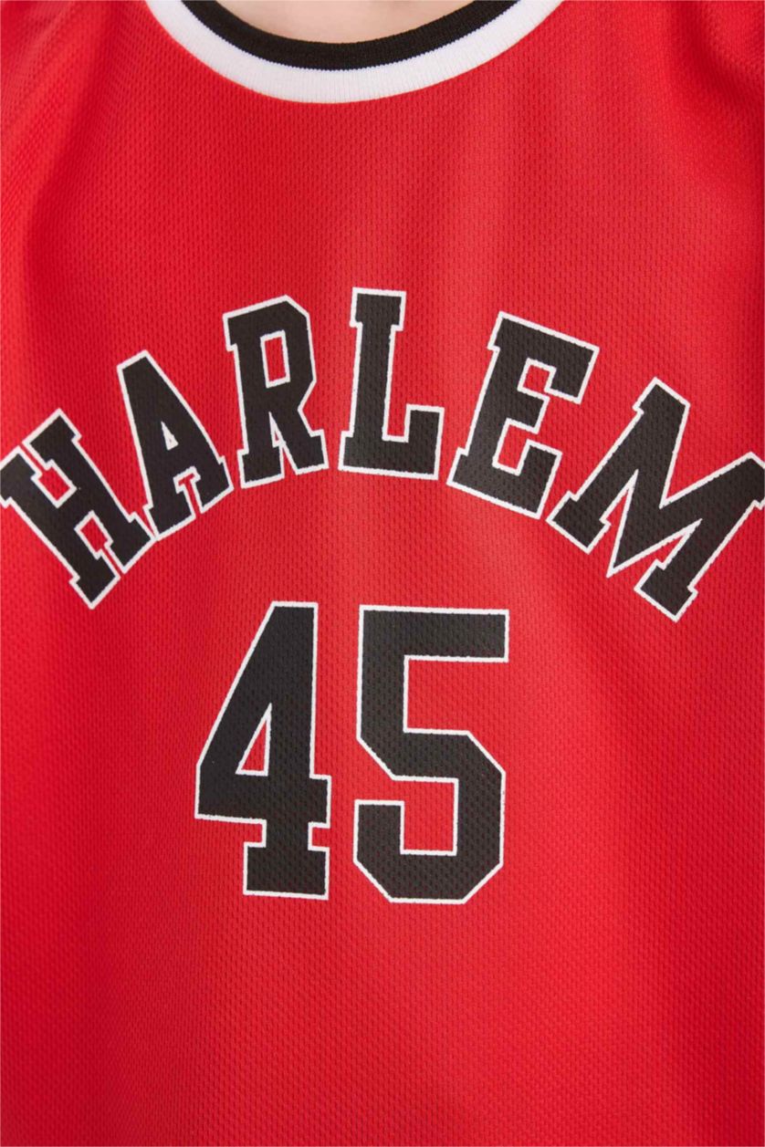 Erkek Çocuk - Genç Erkek Kırmızı Bisiklet Yaka Baskılı Atlet Erkek Çocuk