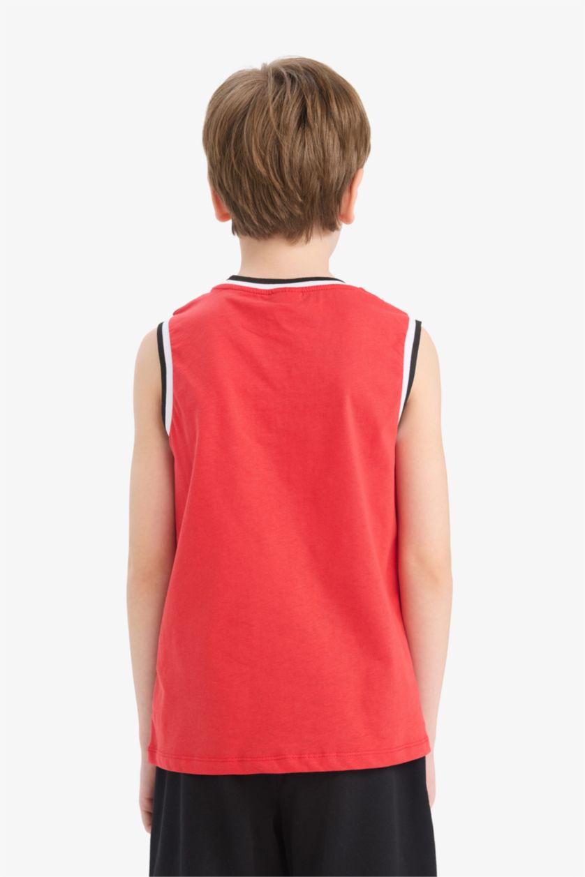 Erkek Çocuk - Genç Erkek Kırmızı Bisiklet Yaka Baskılı Atlet Erkek Çocuk