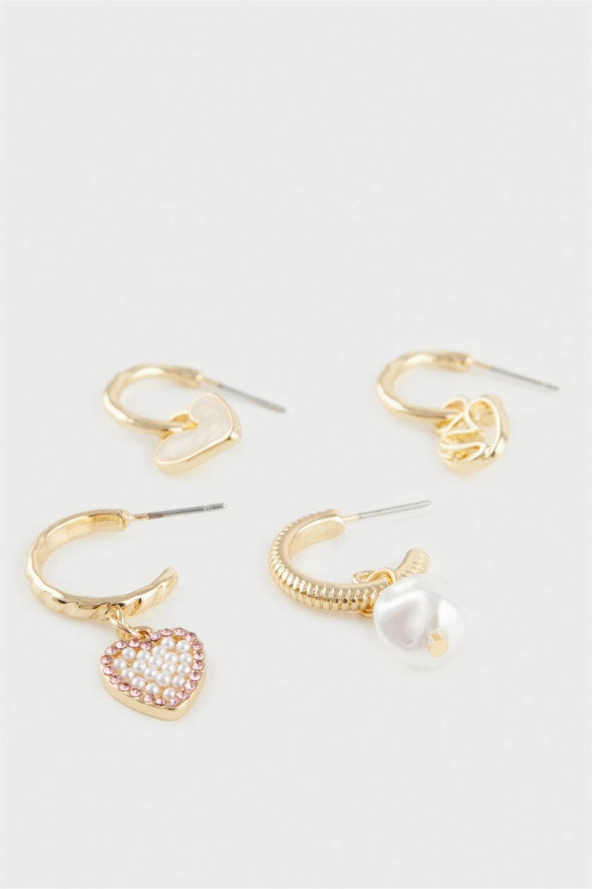 FEMME Karma Lot de 4 de Boucles d’oreilles dorées motif cœur pour femme