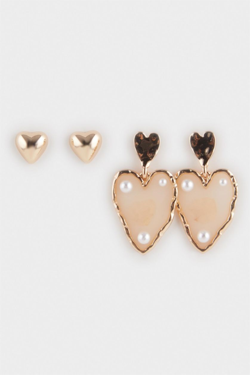 Kadın Karma Kadın 2'li Kalpli Gold Küpe