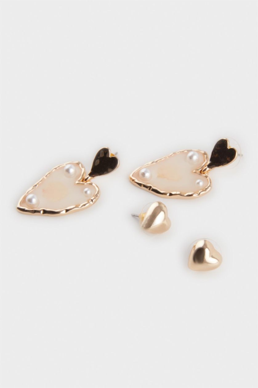 Kadın Karma Kadın 2'li Kalpli Gold Küpe