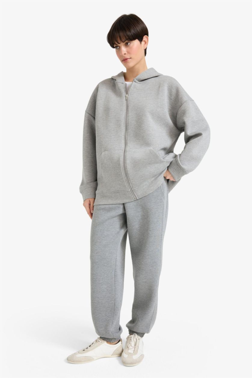 WOMAN Grey Melange Jogger Standard Fit Scuba Fabric Trousers