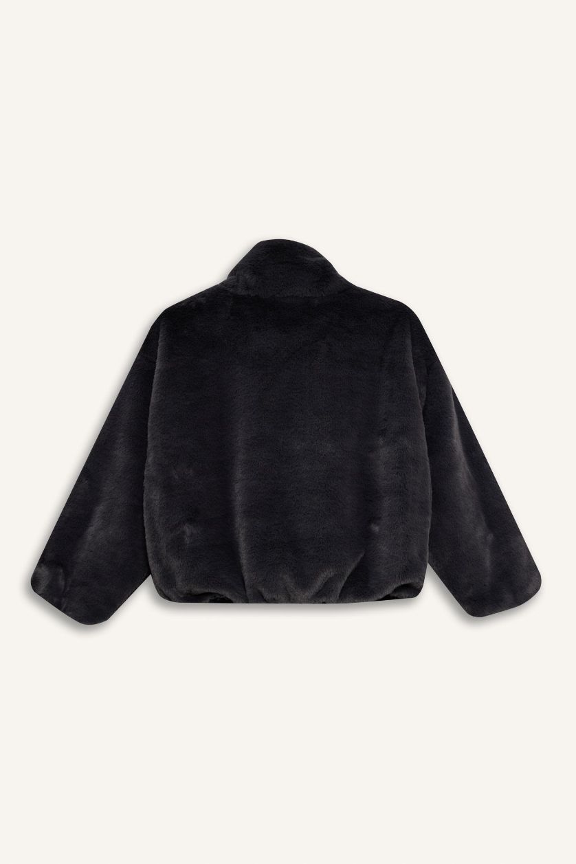 بنات أنثرا غامق جاكيت بومبر بنات من فرو صناعي بجيوب