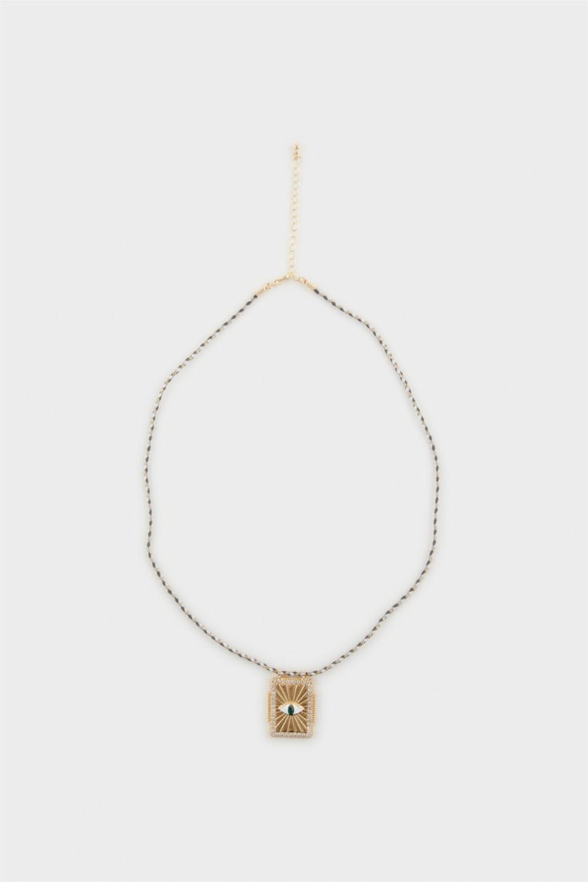 Kadın Karma Kadın Göz Detaylı Plaka Gold Kolye