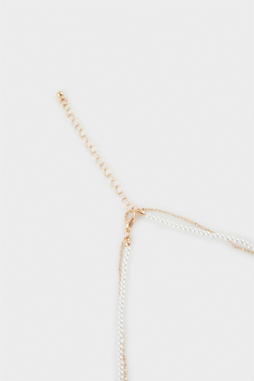 WOMAN GOLD Woman White Stone Rose Detail Pearl Gold Necklace