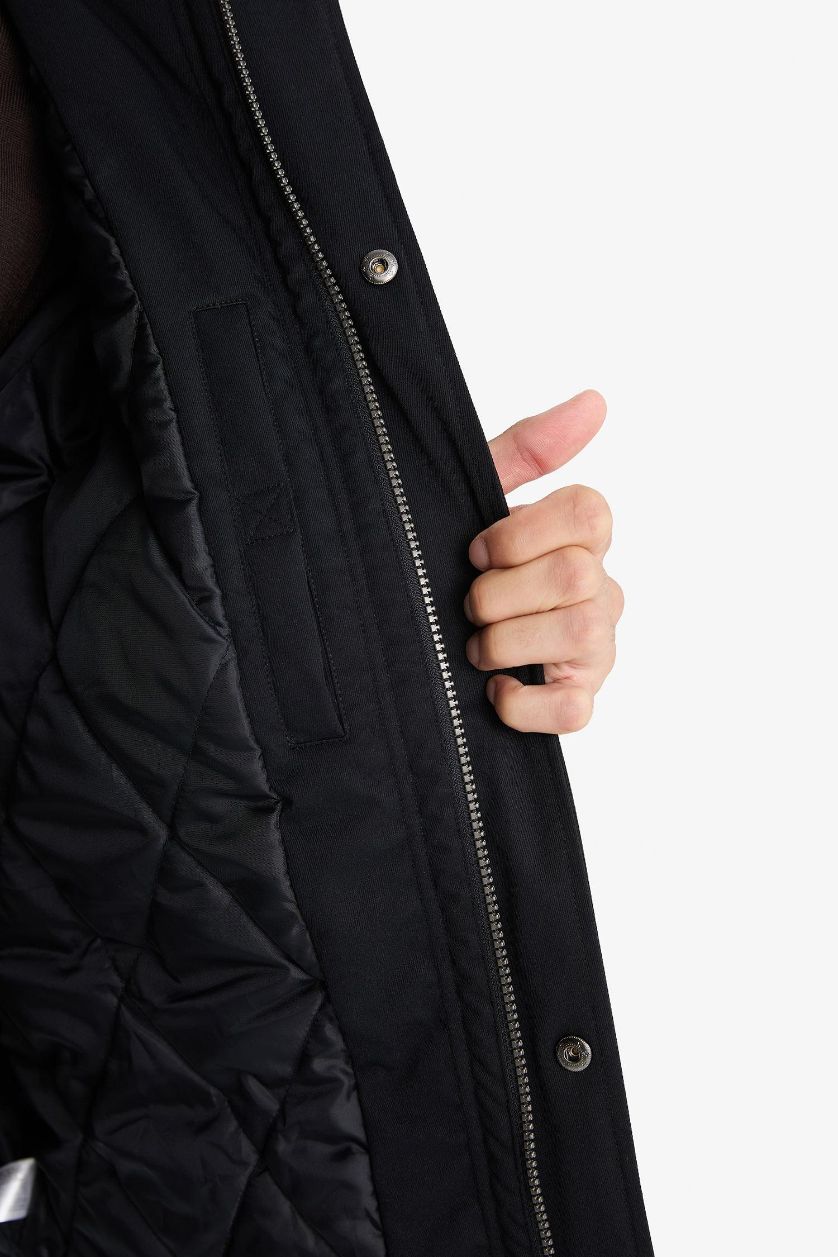 MAN NAVY Regular Fit Polo Neck Velvet Collar Zippered Lined Jacket