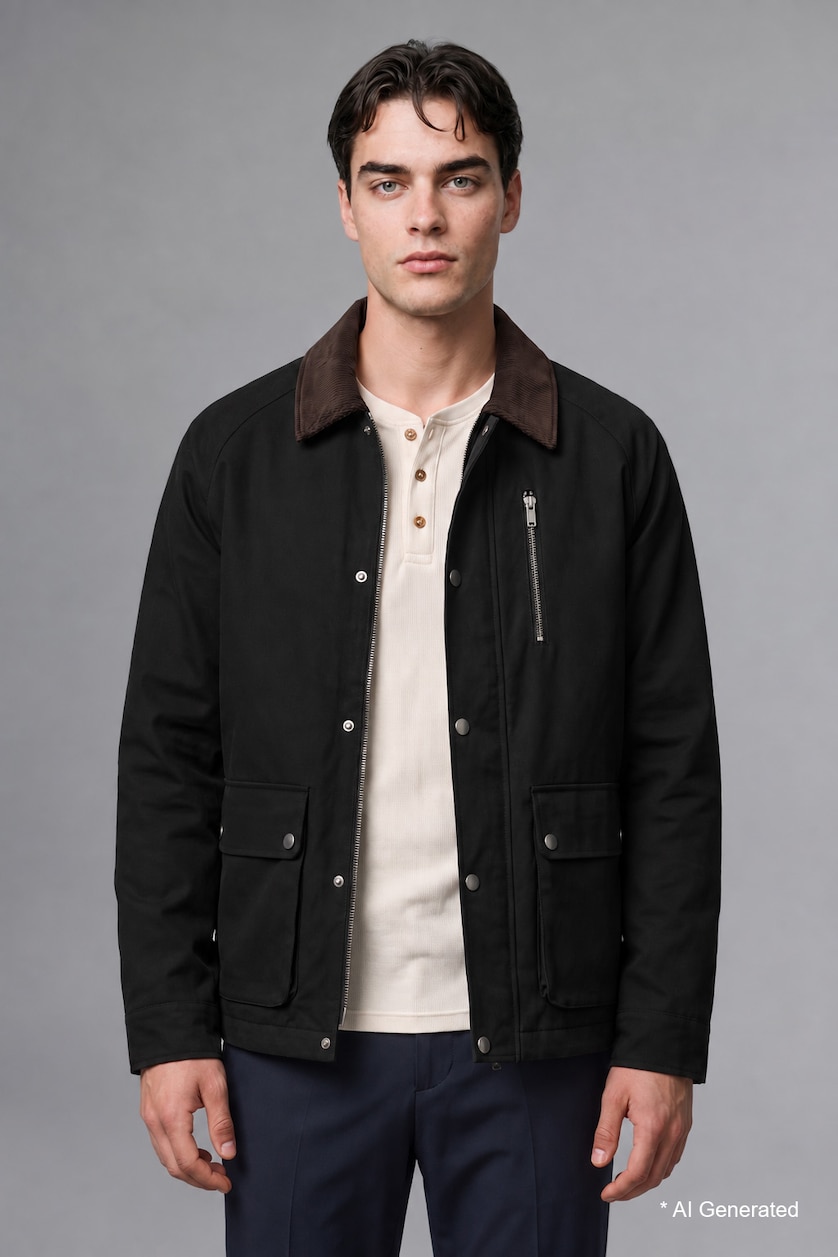 Erkek Lacivert Regular Fit Polo Kadife Yaka Fermuarlı Astarlı Mont