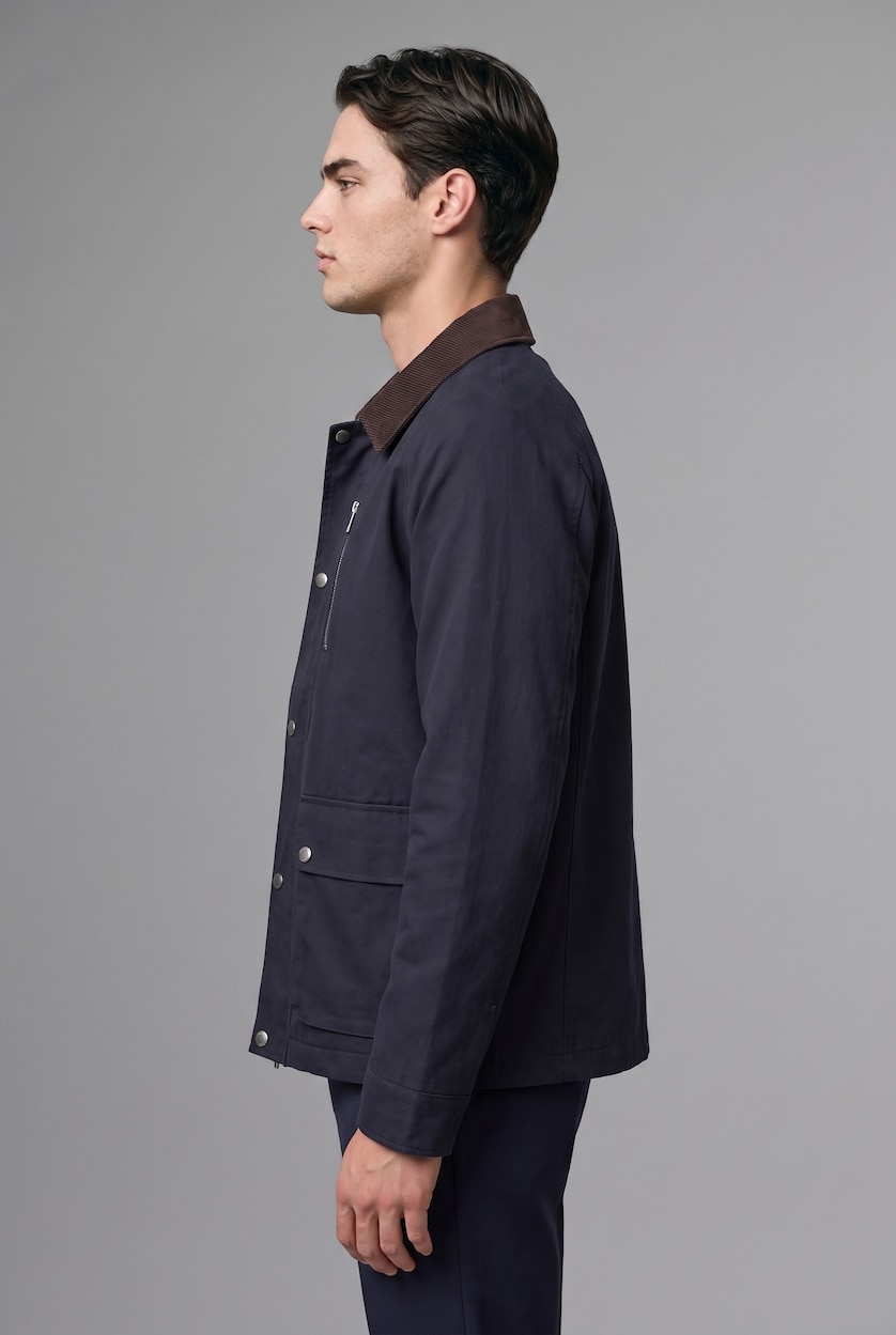 Erkek Lacivert Regular Fit Polo Kadife Yaka Fermuarlı Astarlı Mont