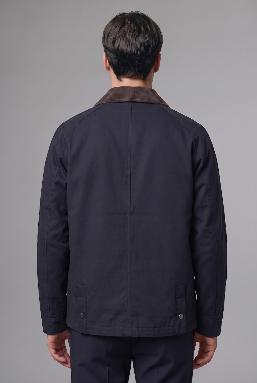 Erkek Lacivert Regular Fit Polo Kadife Yaka Fermuarlı Astarlı Mont
