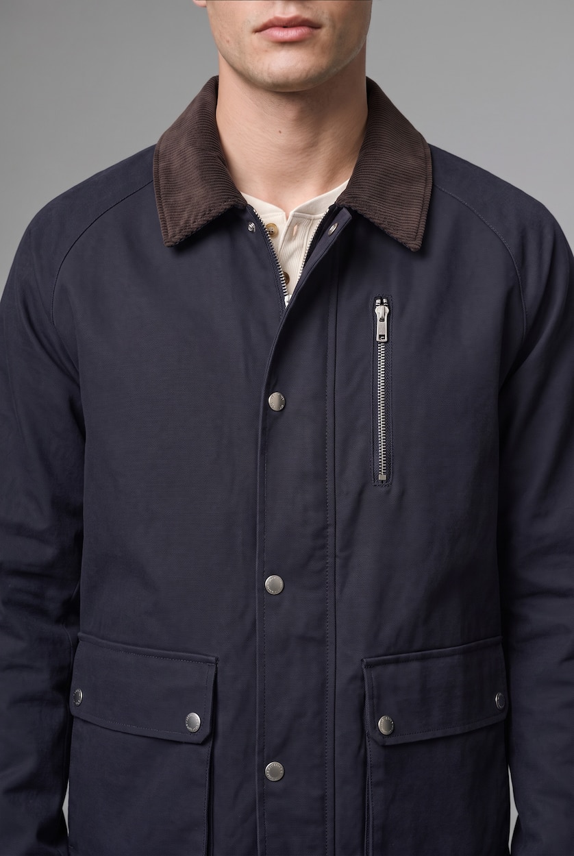 Erkek Lacivert Regular Fit Polo Kadife Yaka Fermuarlı Astarlı Mont