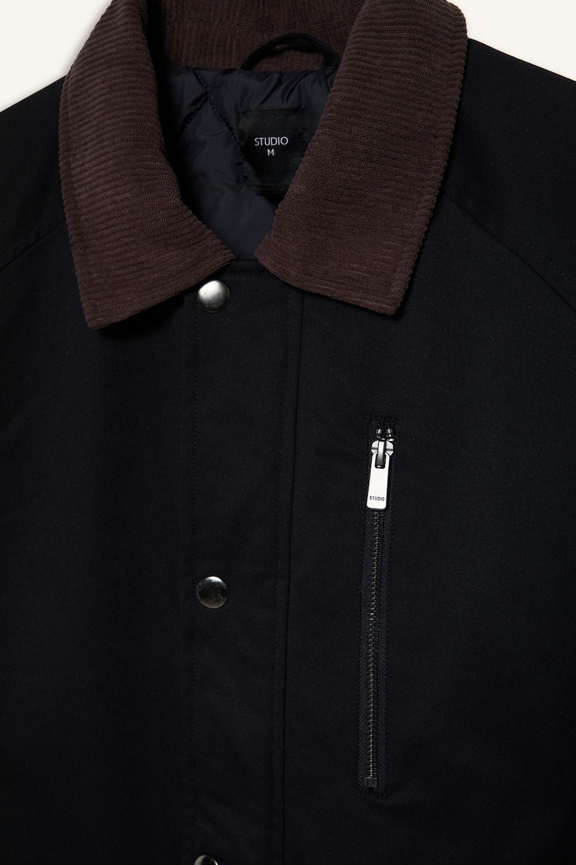Erkek Lacivert Regular Fit Polo Kadife Yaka Fermuarlı Astarlı Mont