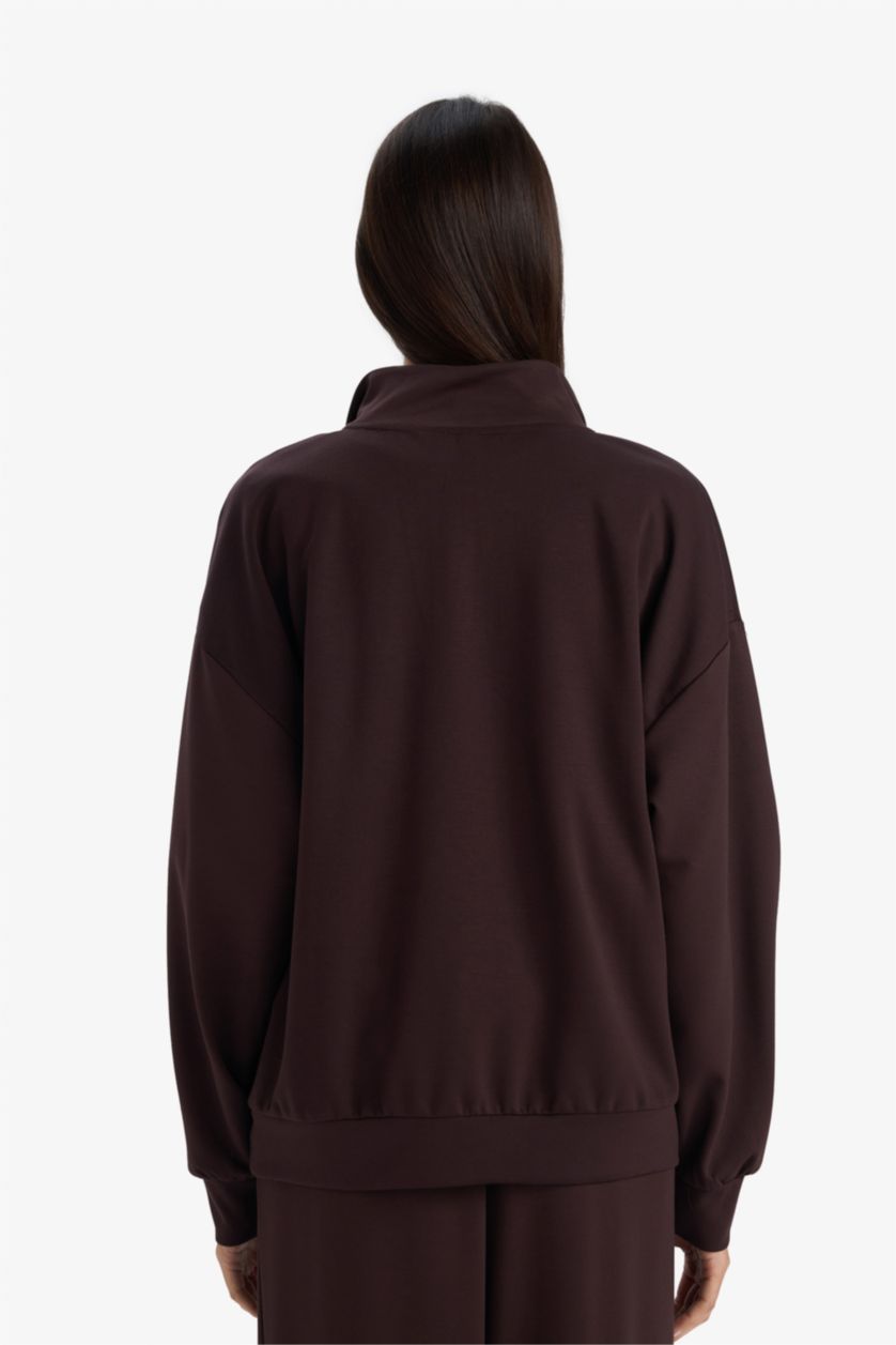 Woman Brown Relax Fit Long Sleeve Sweatshirt