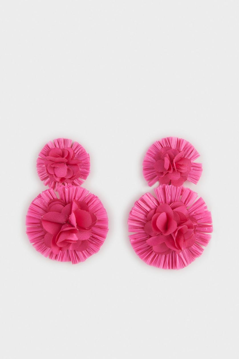WOMAN Pink Woman Pink Flower Straw Detailed Earrings