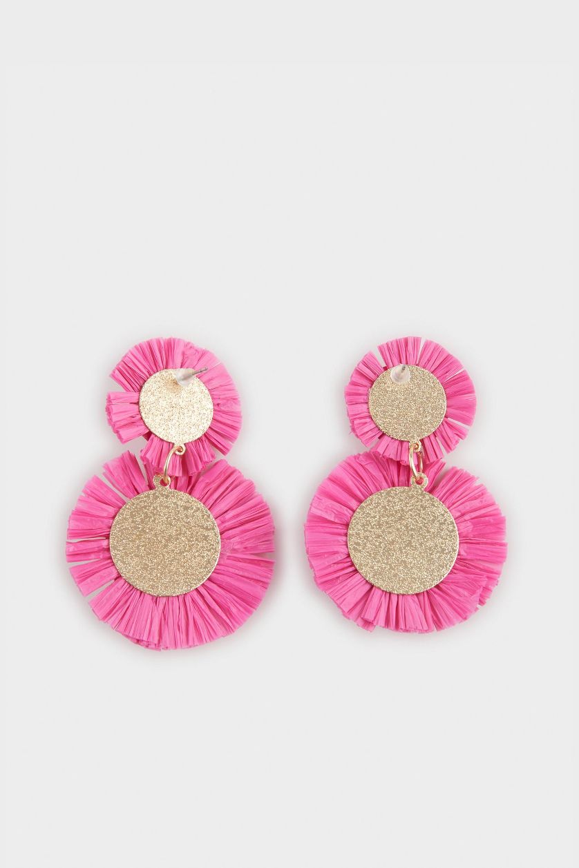 WOMAN Pink Woman Pink Flower Straw Detailed Earrings