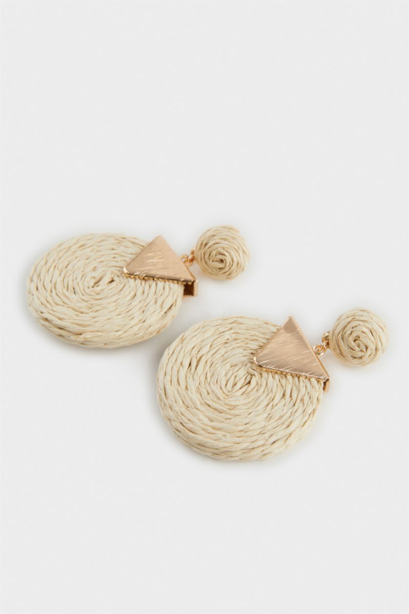 Kadın Bej Kadın Hasır Gold Detaylı Küpe