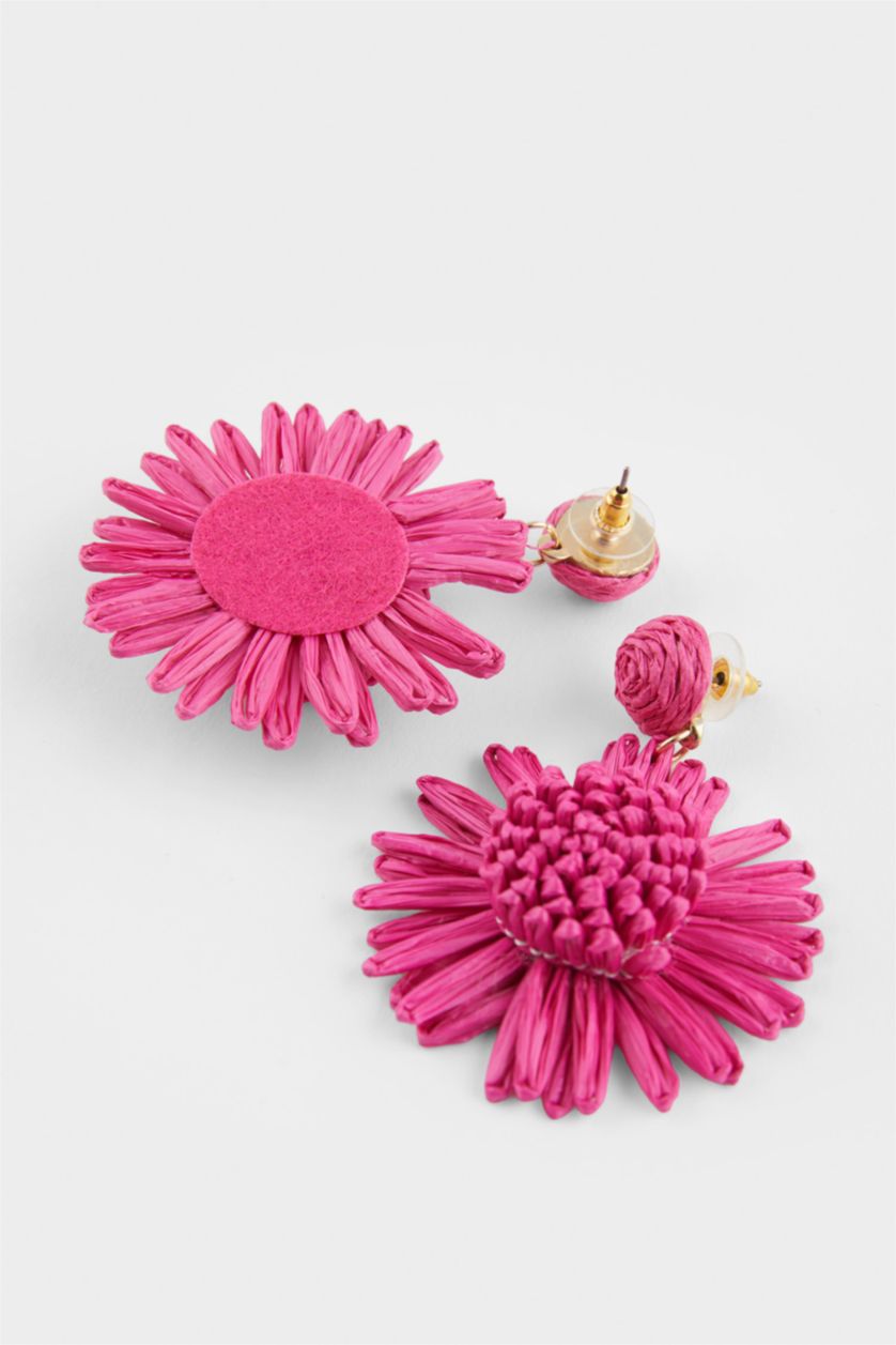 Woman Pink Woman Pink Straw Detailed Earrings