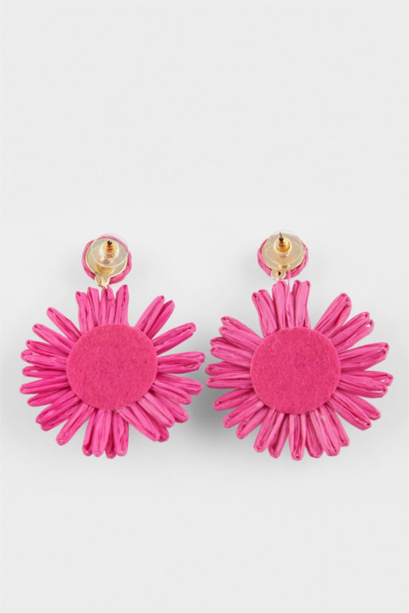 Woman Pink Woman Pink Straw Detailed Earrings