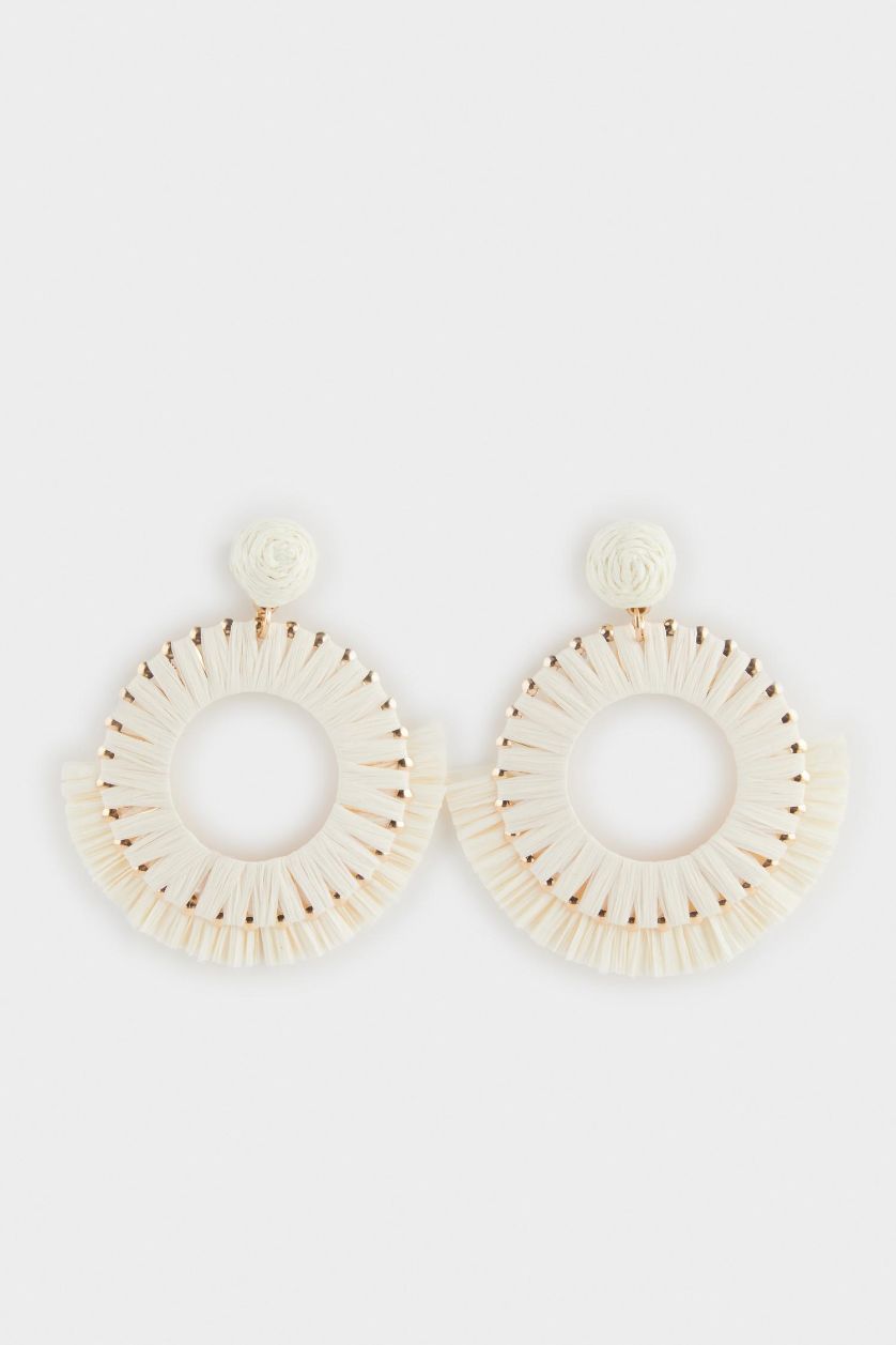 Kadın Bej Kadın Hasır Detaylı Küpe