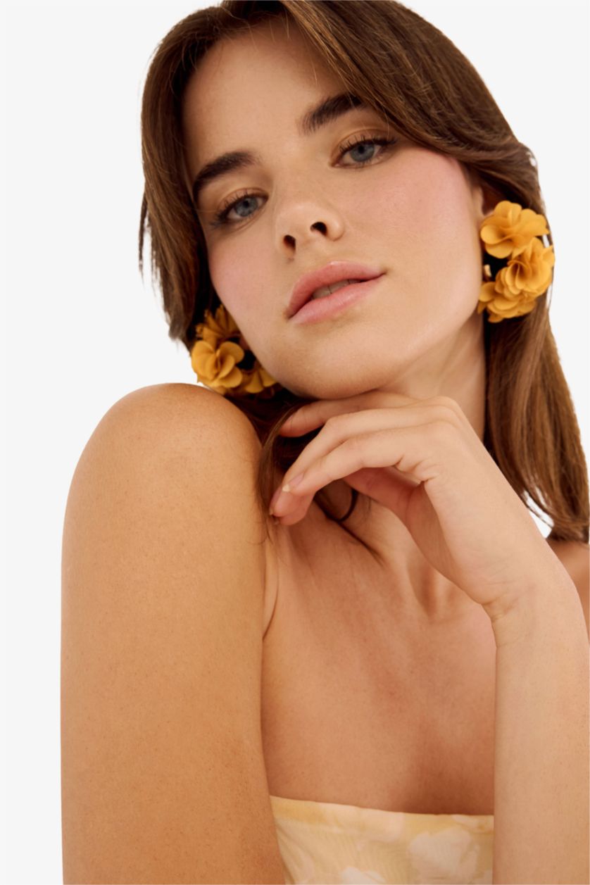 Woman Yellow Woman Orange Straw Detailed Earrings