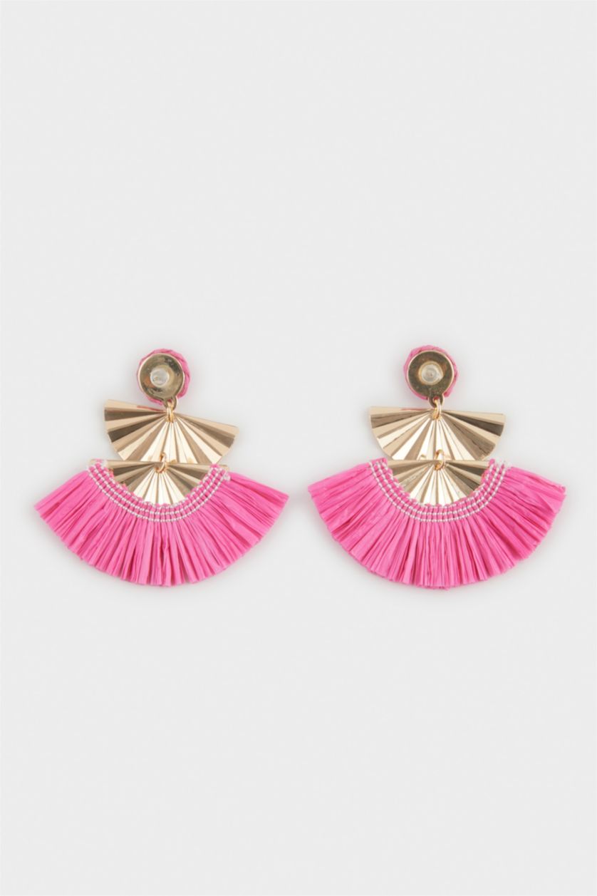 WOMAN Karma Woman Pink Straw Detailed Gold Earrings