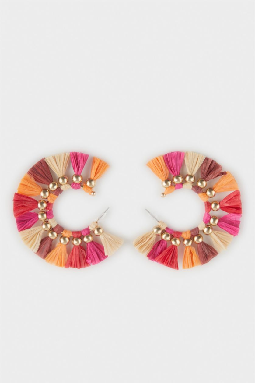 WOMAN MIXED Woman Colorful Straw Detailed Earrings