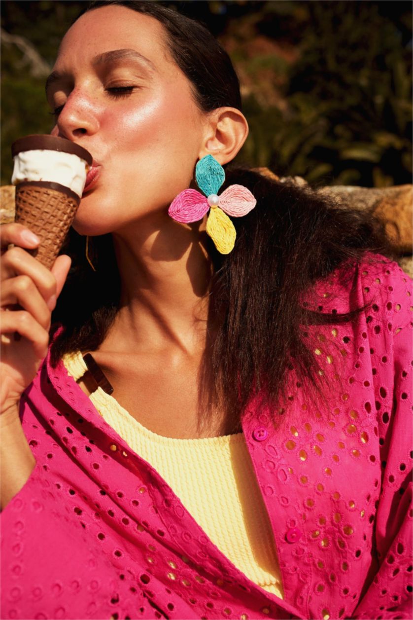 Woman Karma Woman Colorful Floral Wicker Detailed Earrings