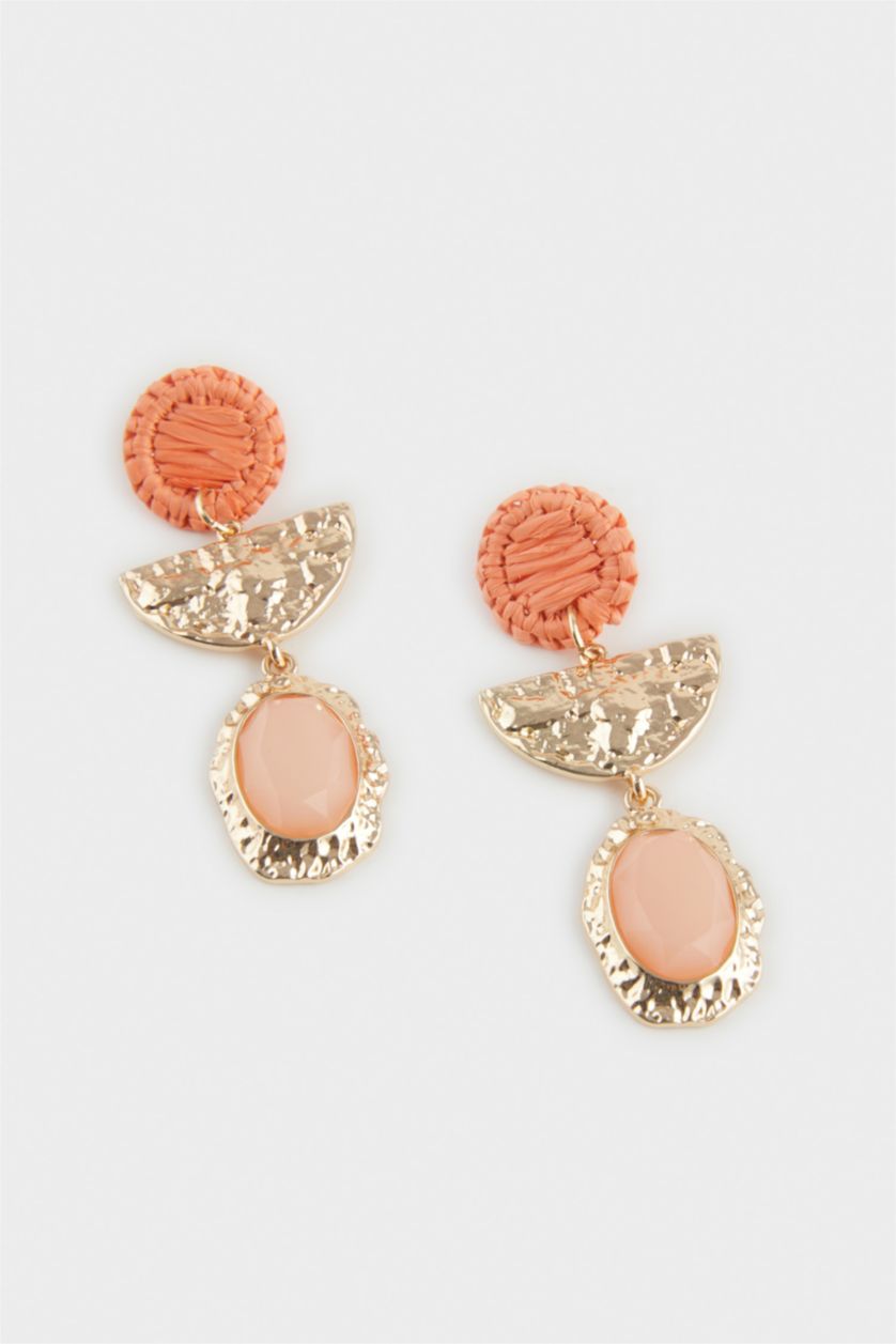 Kadın Karma Kadın Turuncu Hasır Detaylı Küpe