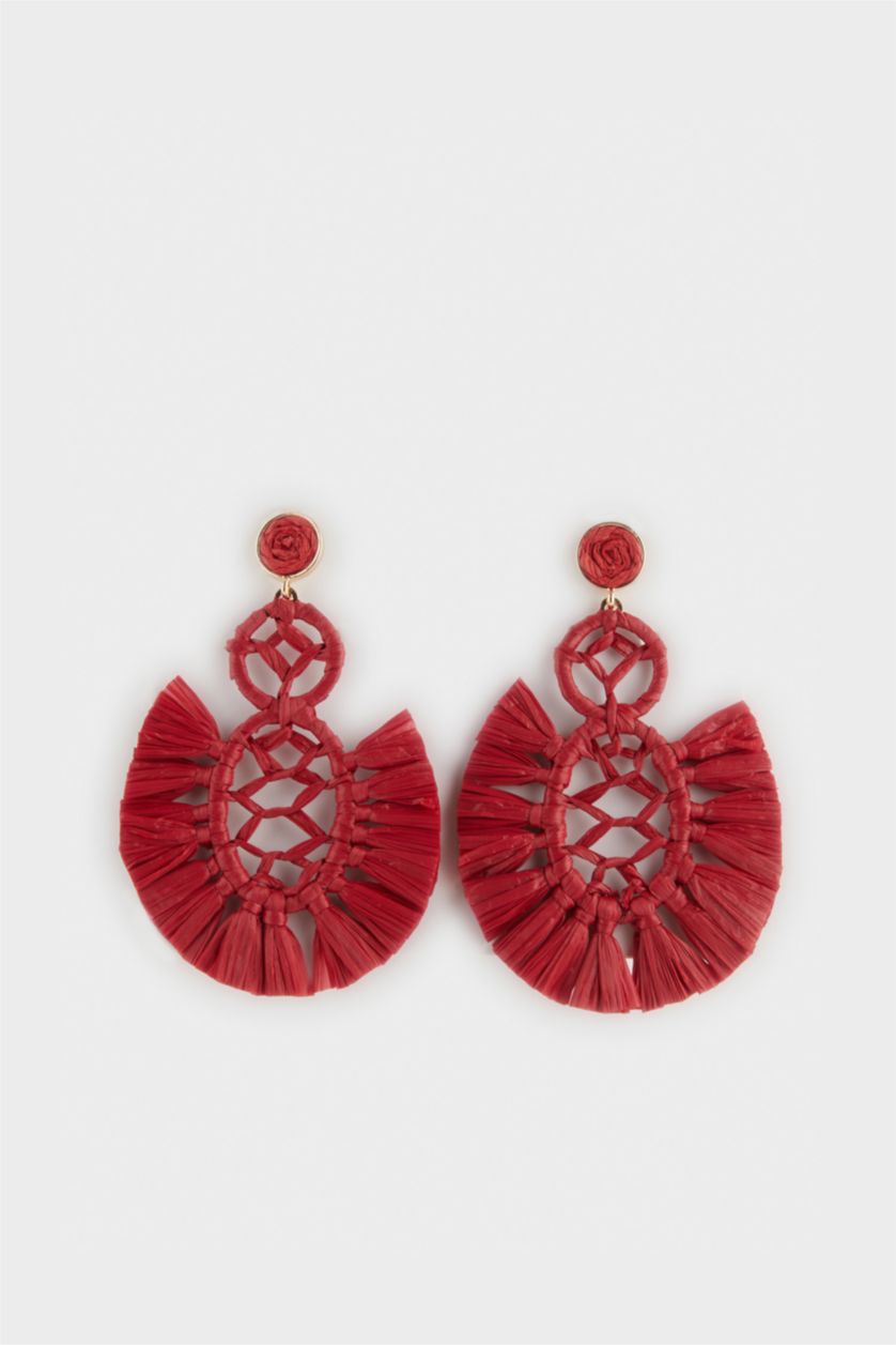 WOMAN Pink Woman Burgundy Straw Detailed Earrings