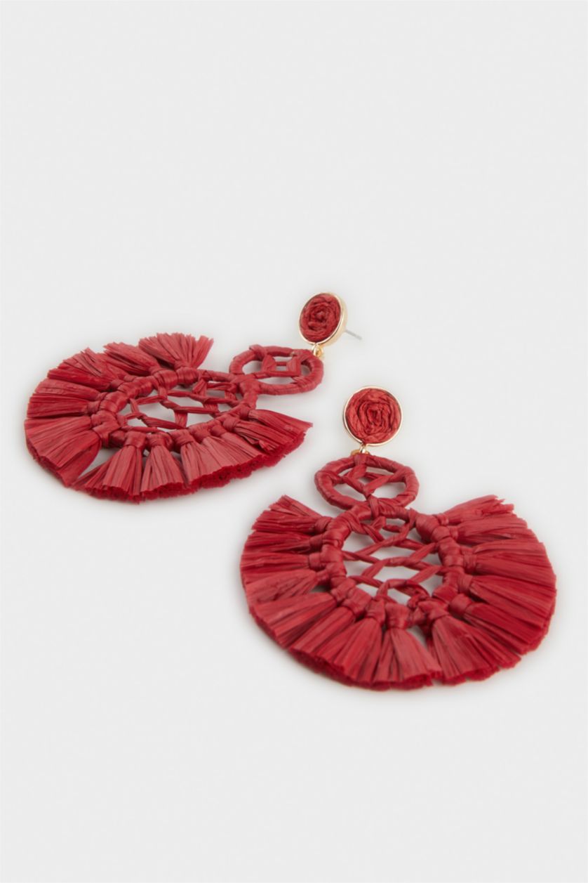 WOMAN Pink Woman Burgundy Straw Detailed Earrings