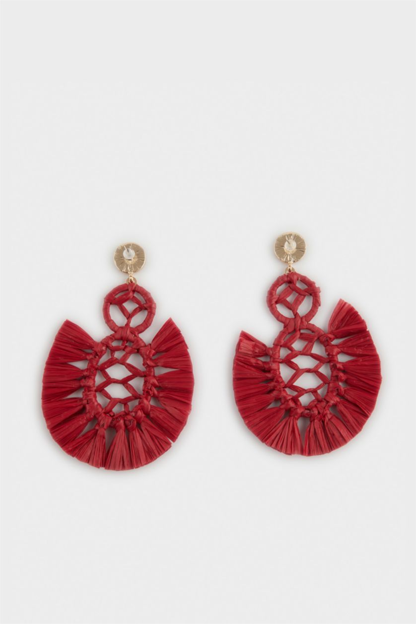 WOMAN Pink Woman Burgundy Straw Detailed Earrings