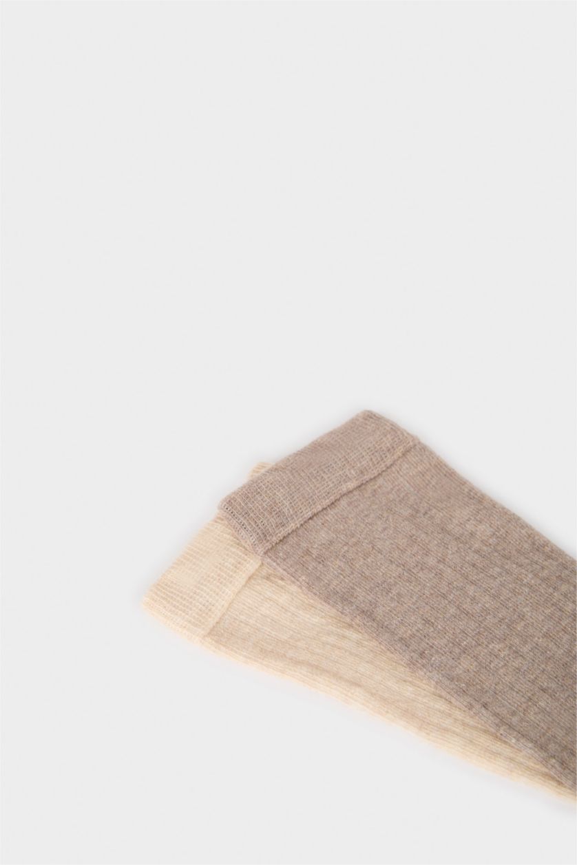 Kadın Koyu Kahve 2'li Pamuklu Diz Altı Çorap