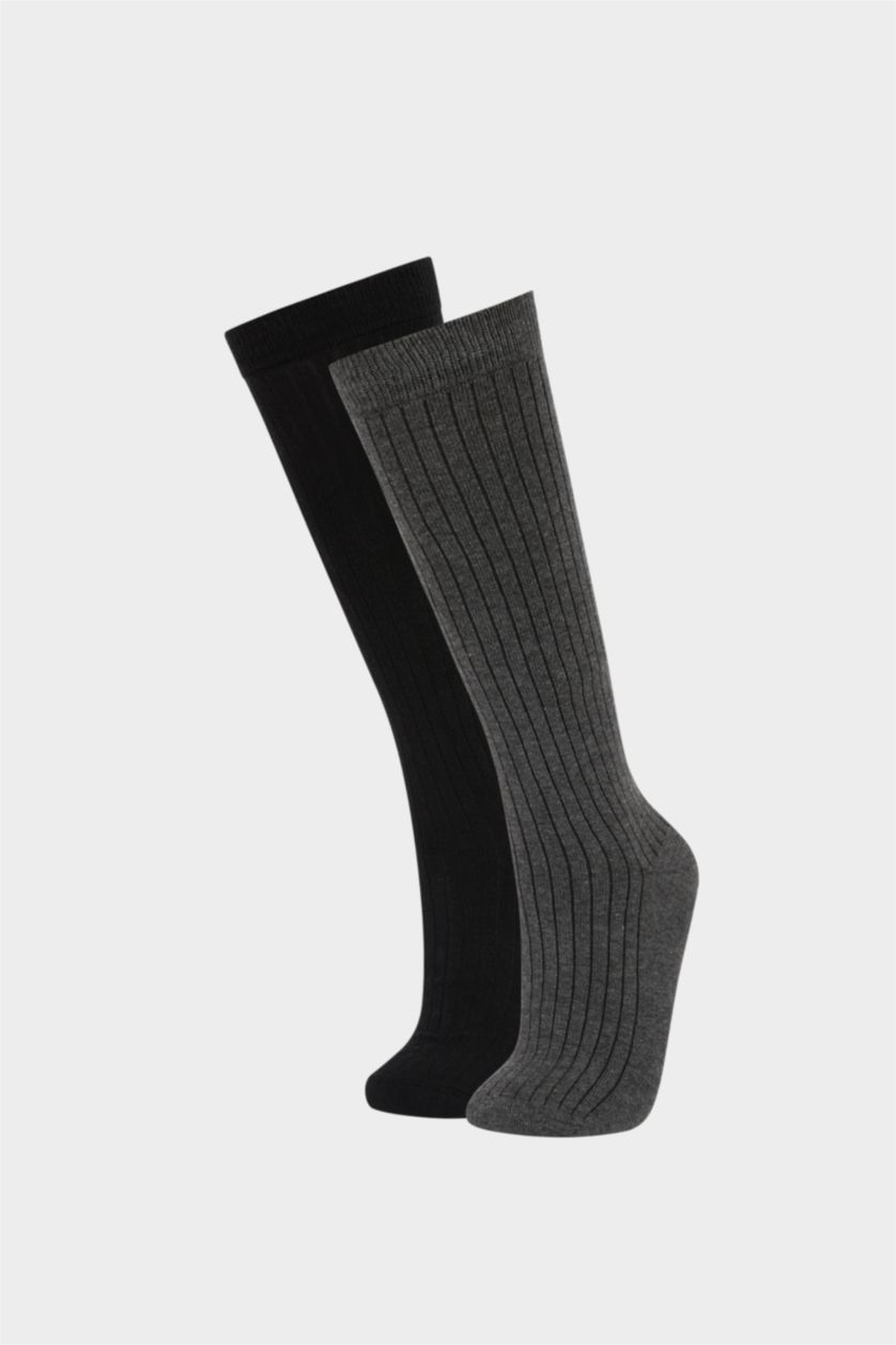 WOMAN Grey 2 piece Cotton Knee Socks