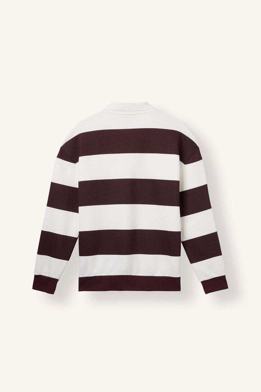 MAN Dark Bordeaux Boxy Fit Striped Polo Collar Sweatshirt