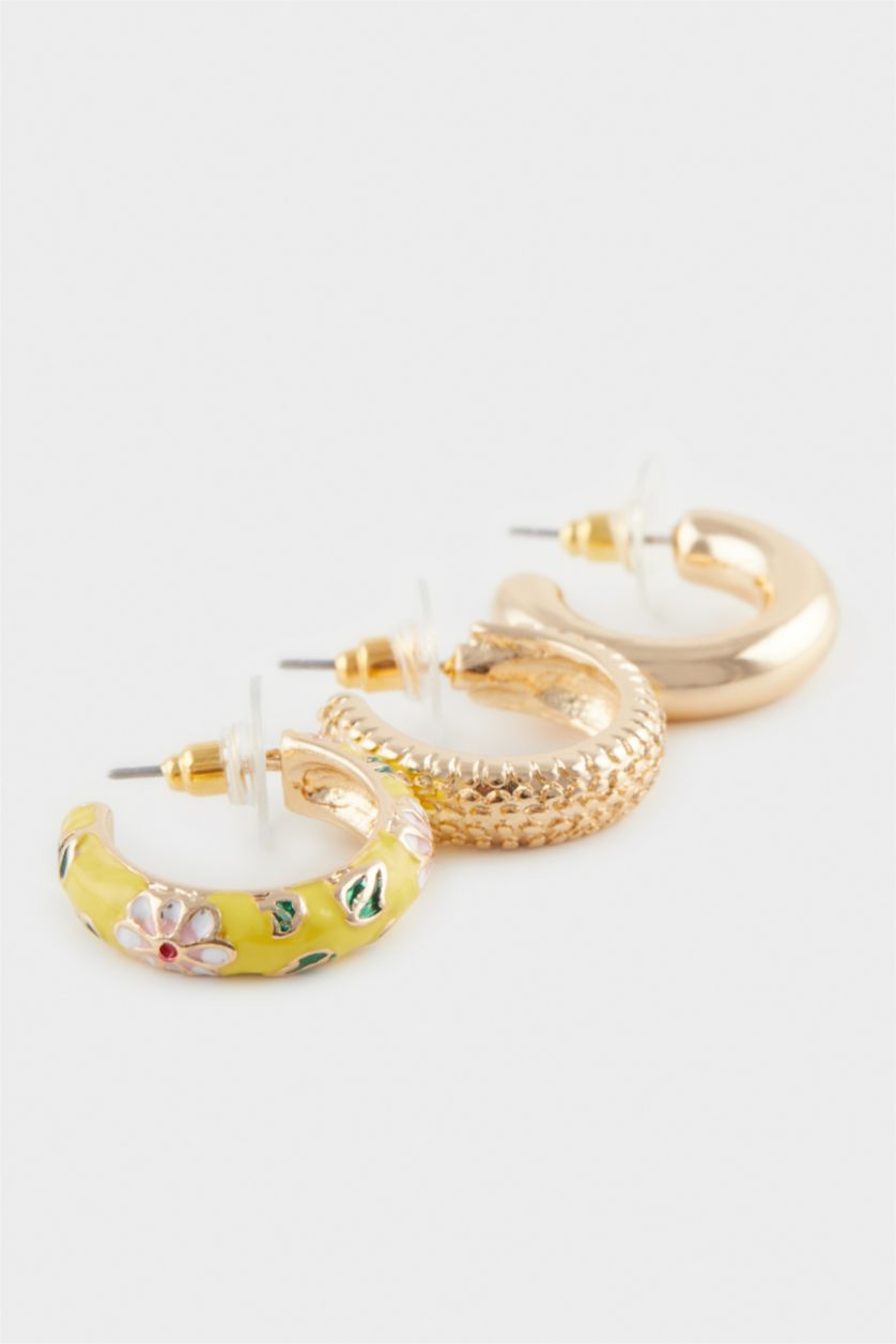 WOMAN MIXED Woman 3 Piece Flower Gold Earrings