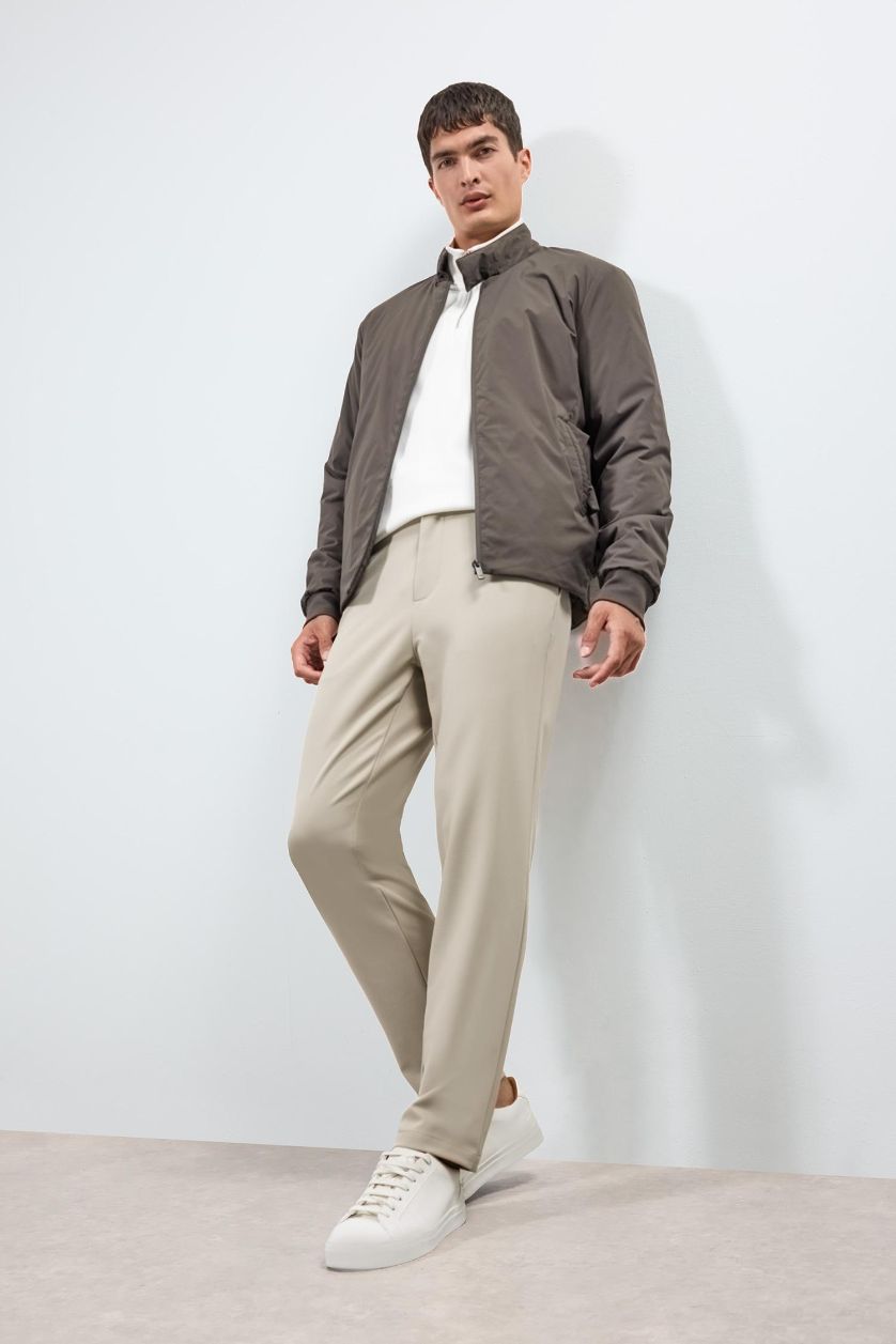 Erkek Kahve Su İtici Slim Fit Dar Kesim Dik Yaka Fermuarlı Astarlı İç Cepli Mont