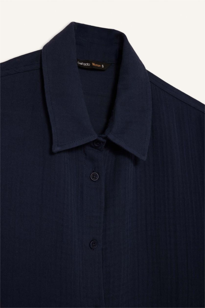 نساء كحلي فاتح قميص نص ردن موسلين قصة عادية