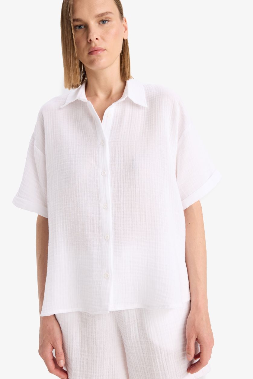 WOMAN VIOLET WHITE Regular Fit Muslin White Shirt