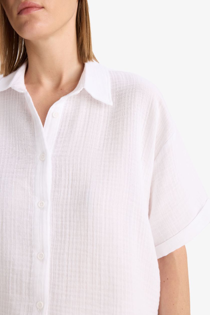 WOMAN VIOLET WHITE Regular Fit Muslin White Shirt