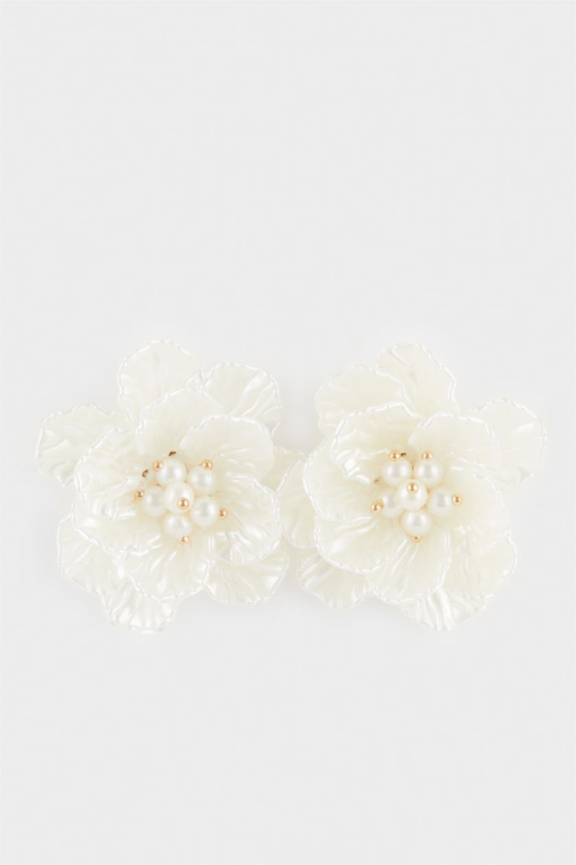 Kadın Beyaz Kadın Beyaz Çiçekli Küpe