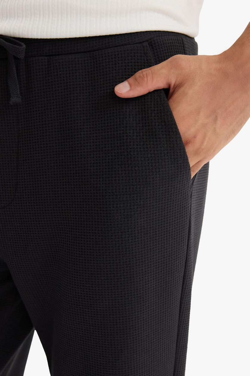 MAN Dark Anthracite Regular Fit Tie Waist Straight Leg Waffle Sweatpants