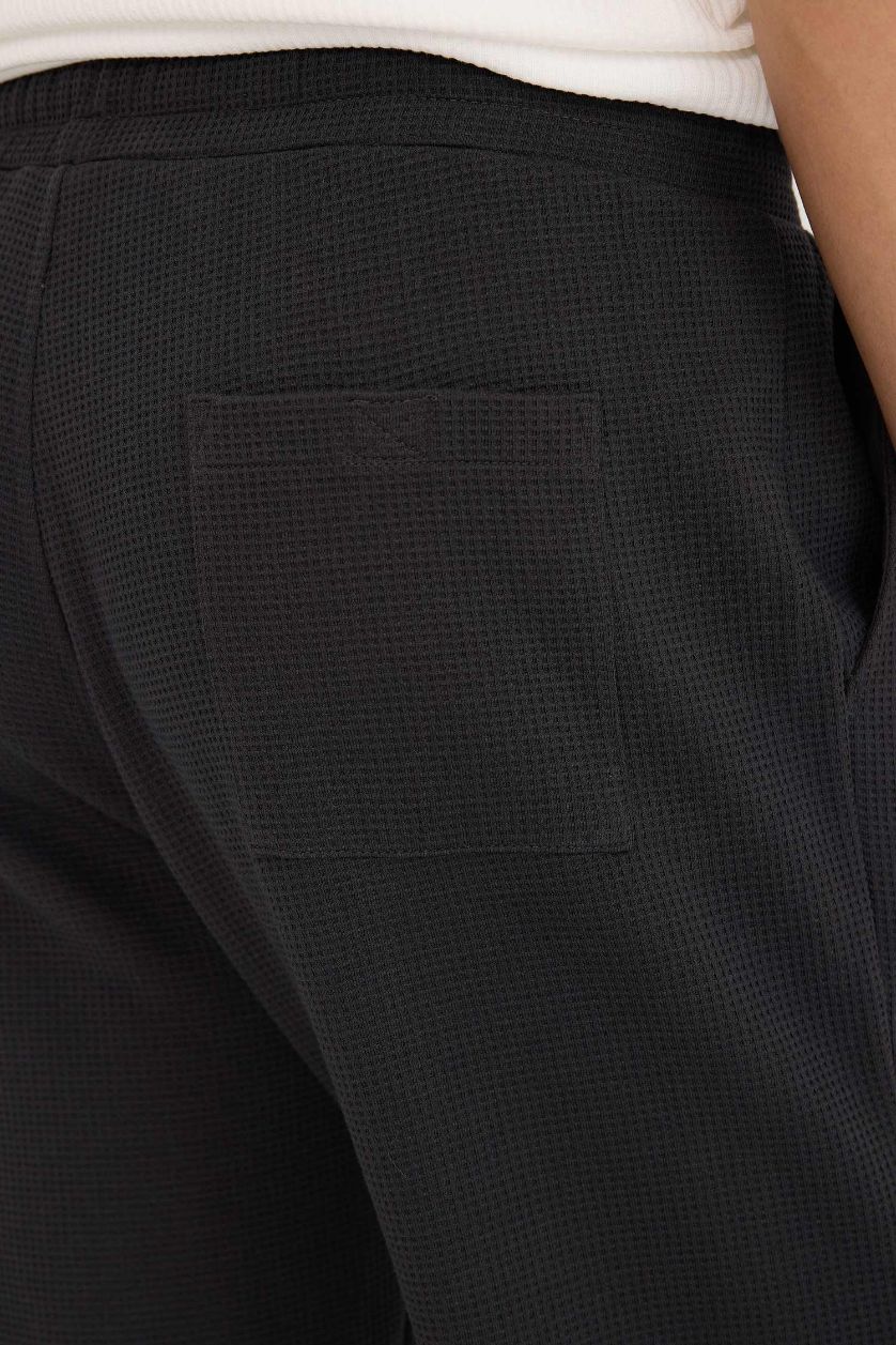 MAN Dark Anthracite Regular Fit Tie Waist Straight Leg Waffle Sweatpants