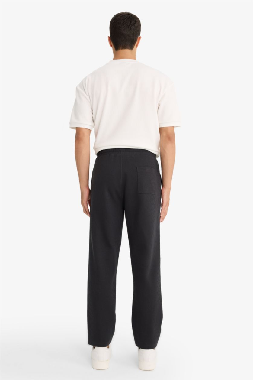MAN Dark Anthracite Regular Fit Tie Waist Straight Leg Waffle Sweatpants