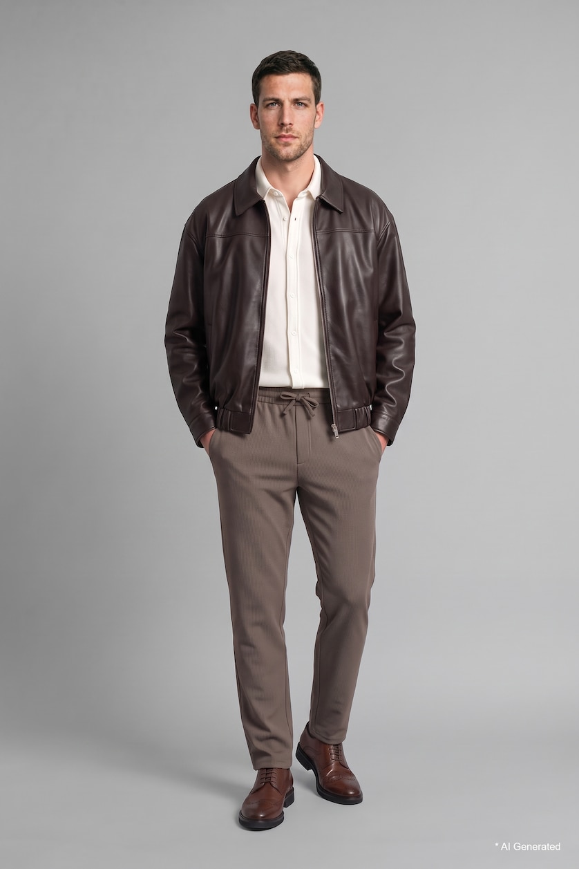 Man Light Brown Regular Fit Trousers