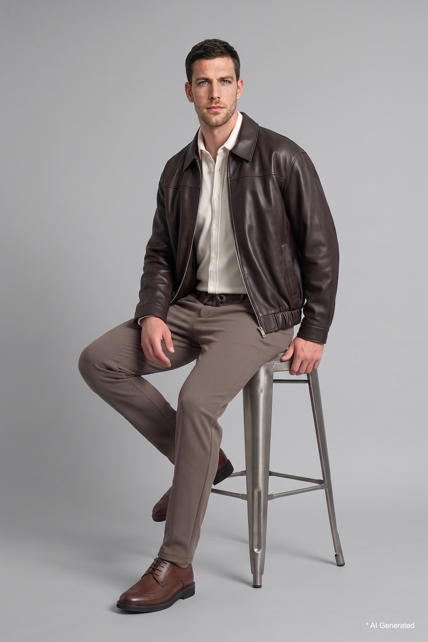 Man Light Brown Regular Fit Trousers