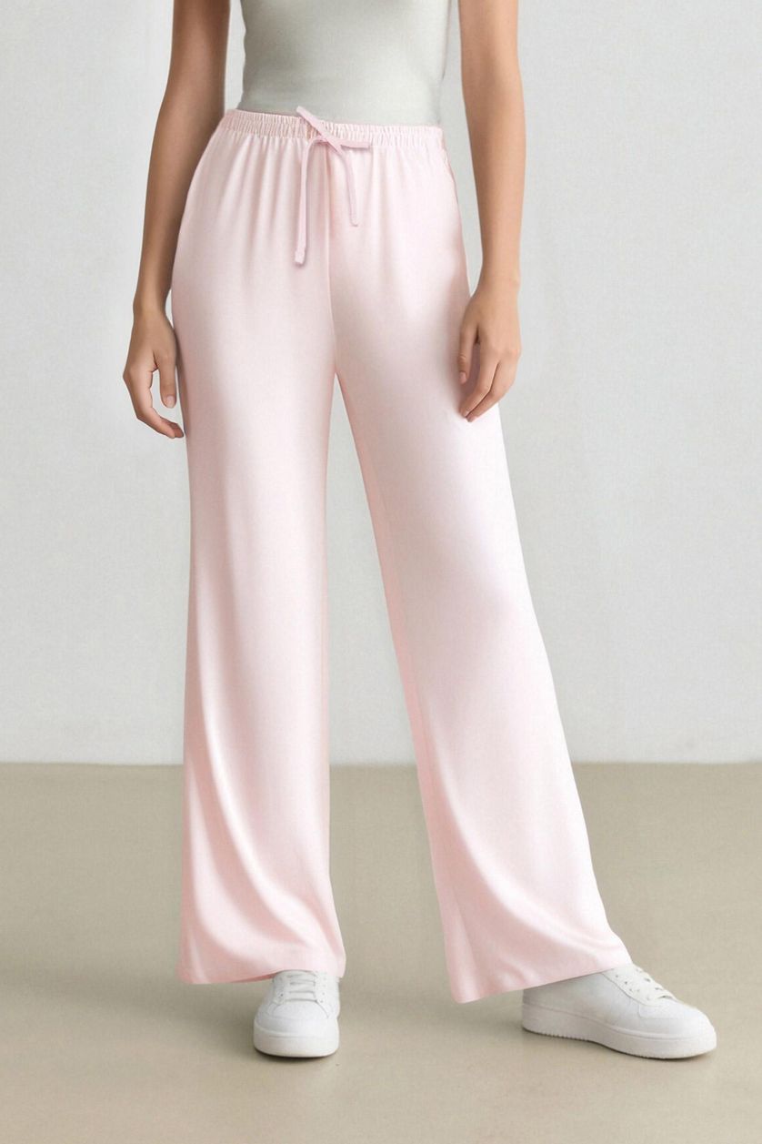 FEMME Rose Clair Pantalon large en lin mélangé avec poches