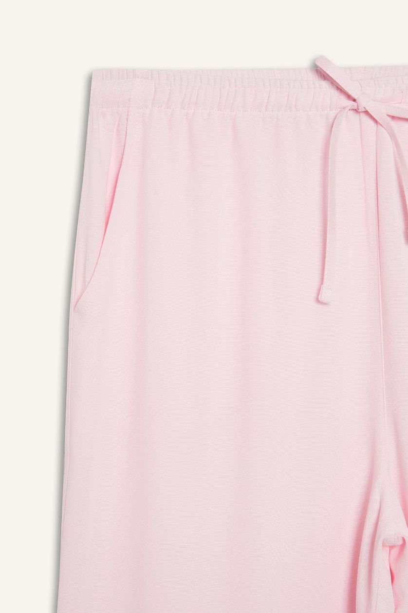 FEMME Rose Clair Pantalon large en lin mélangé avec poches