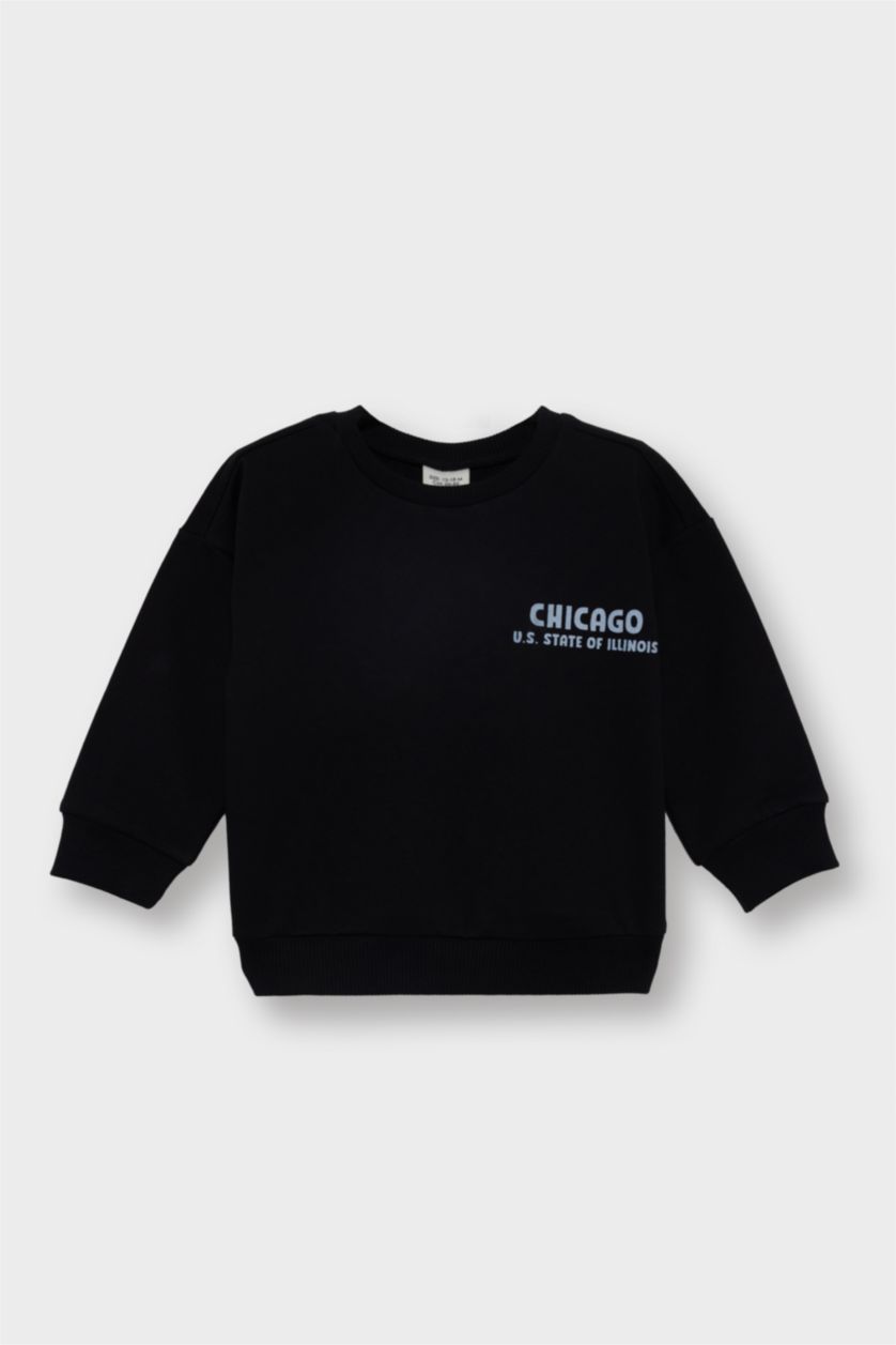 Baby Boy Black Baby Boy Regular Fit Soft Lining Thin Fabric 2 Piece Sweatshirt