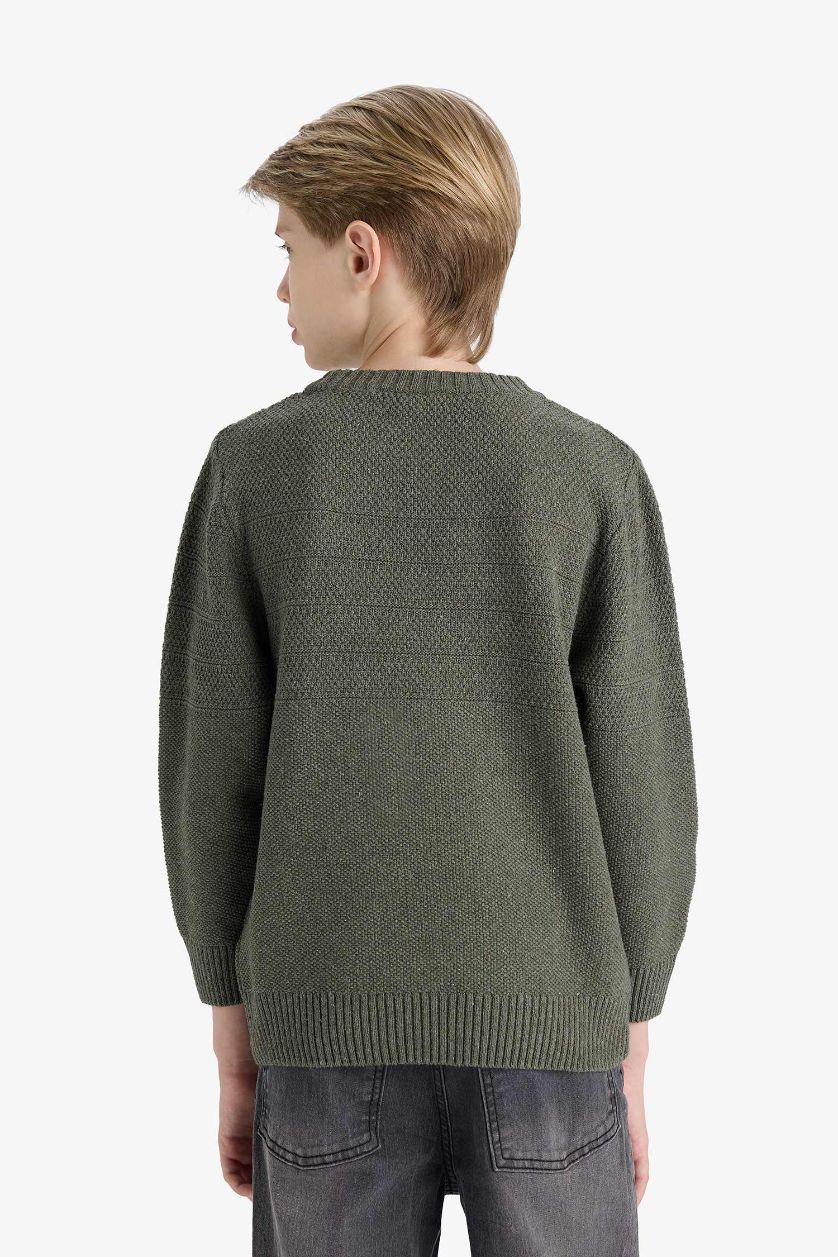 أولادي أخضر فاتح بلوفر اولادي تريكو قصة عادية برقبة مستديرة أخضر فاتح