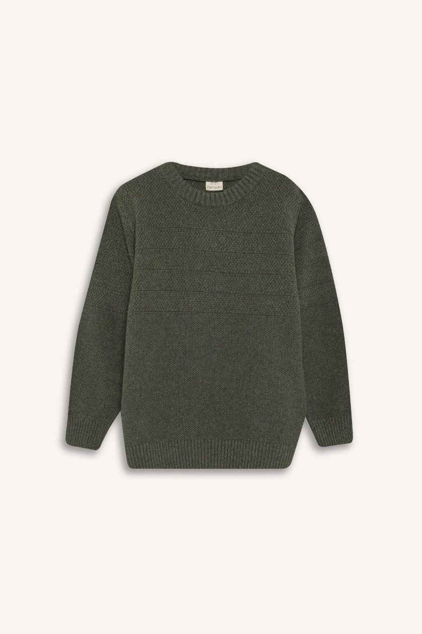 أولادي أخضر فاتح بلوفر اولادي تريكو قصة عادية برقبة مستديرة أخضر فاتح